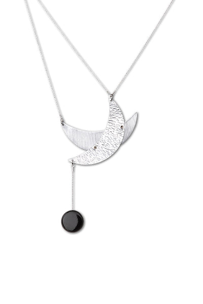 CRESCENT MOON Delicate lightweight asymmetrical Necklace with Onyx from the Lunar Collection