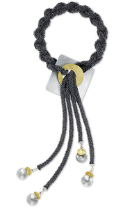 MIST Dramatic Four Strand Czech Glass Hand-Sewn Lariat Necklace in purple or gun metal with Mixed Metals from the BEADED Collection