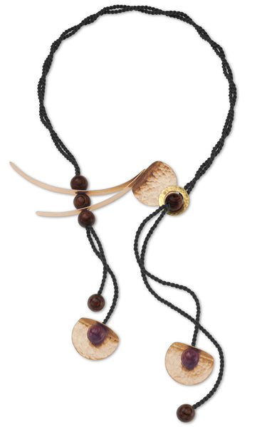 SOFIA Adjustable, Artistic Pattern Thread and Wood Necklace