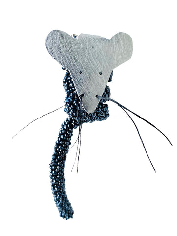 Hand-Sewn Glass Bead Mouse Lapel Pin